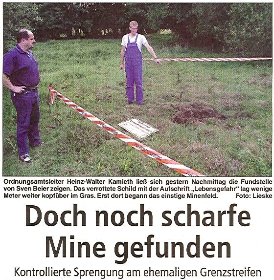 Gladdenstedt, Minensprengung am ehemaligen Grenzstreifen
