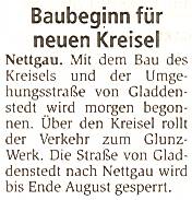 Nettgau/Gladdenstedt, Baubeginn am Kreisel. Artikel von Peter Lieske