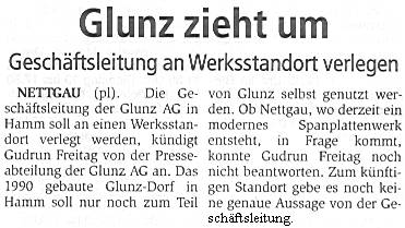 Nettgau, Glunz-Geschäftsleitung plant den Umzug