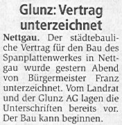 Nettgau, Glunz: Vertrag unterzeichnet