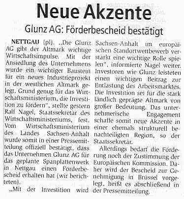 Nettgau, neue Akzente in der Altmark durch EG-Förderbescheid. Artikel von Peter Lieske