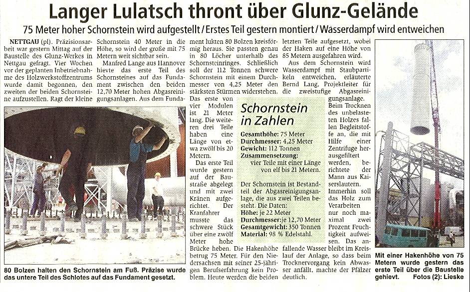 Nettgau, Langer Lulatsch thront über dem Glunz-Gelände