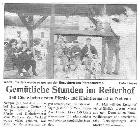 Gemütliche Stunden im Reiterhof gab es schon 1995. Artikel von Peter Lieske