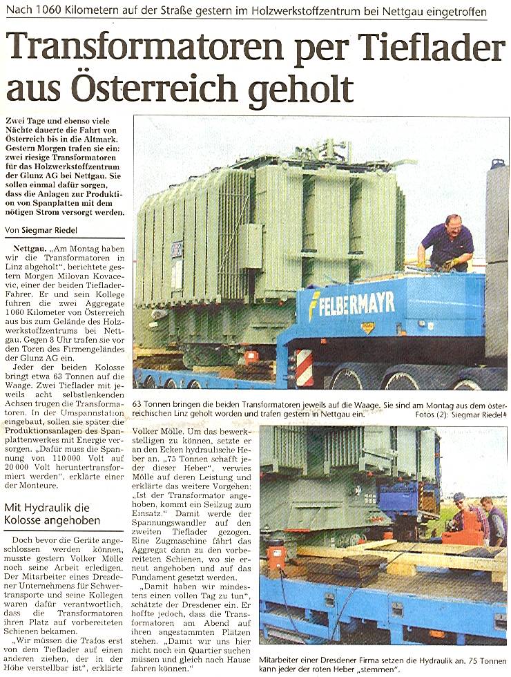 Glunz in Nettgau, Transformatoren aus Österreich